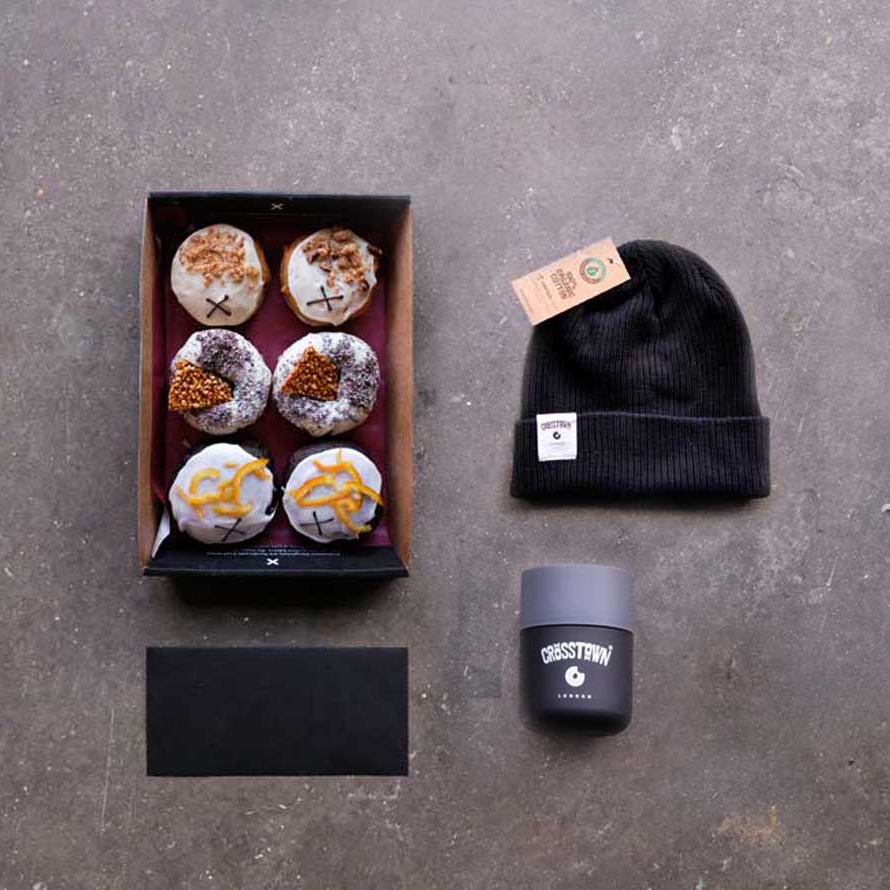 Crosstown Doughnuts Festive Essentials Gift Box with Beanie and Frank Green Keep Cup