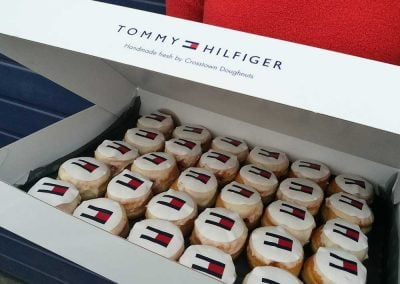 Tommy Hilfiger branded doughnuts in a custom box